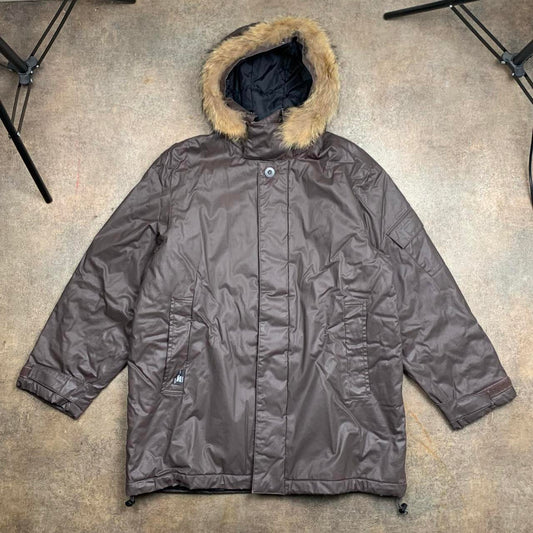 Ships 00s brown fur hood parka coat