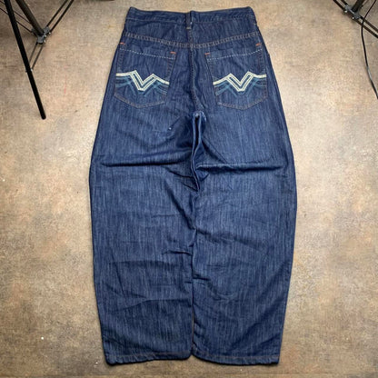 Southpole 00s baggy navy embroidered denim jeans