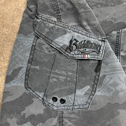 Billabong 00s grey black camo graphic boardshorts