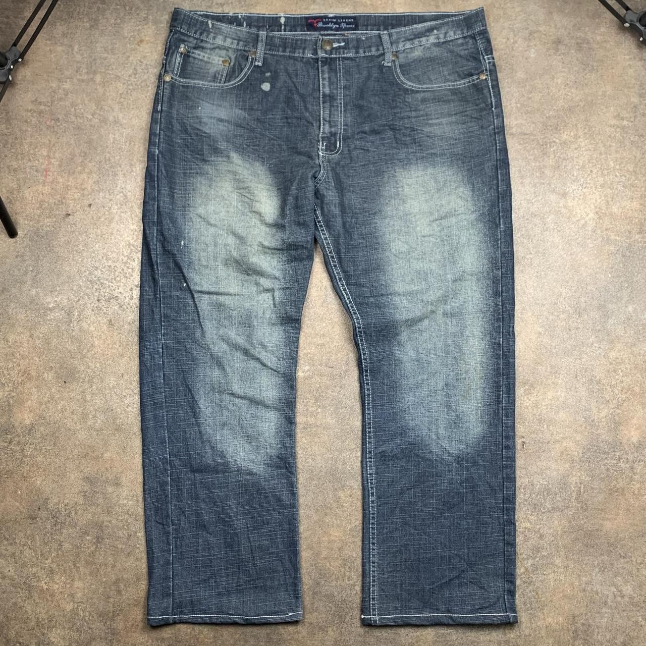 Brooklyn Xpress 90s embroidered navy blue faded denim jeans