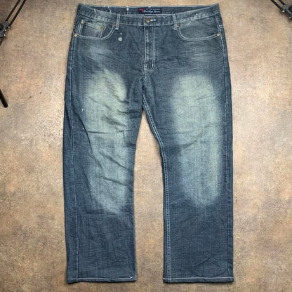 Brooklyn Xpress 90s embroidered navy blue faded denim jeans