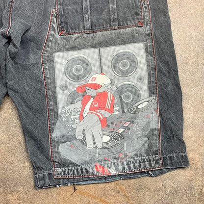 School Of Hard Knocks 90s baggy graphic black grey jorts