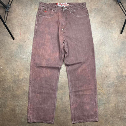 Akademiks 90s baggy graphic maroon denim jeans