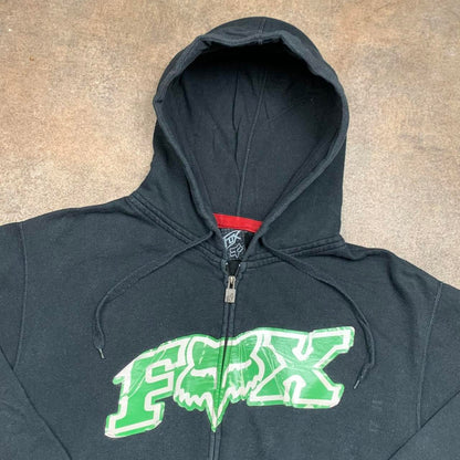 Fox Racing 00s black graphic boxy zip hoodie