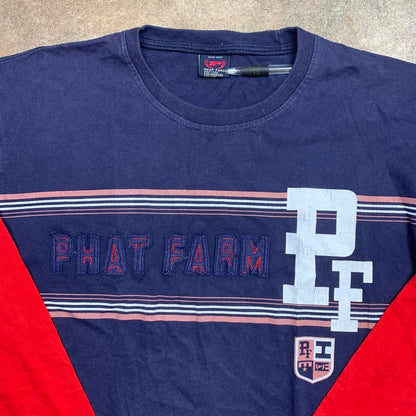 Phat Farm 00s navy red graphic 2 in 1 long sleeve tee