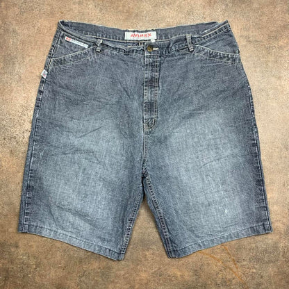 Avirex 90s baggy grey black faded denim jorts