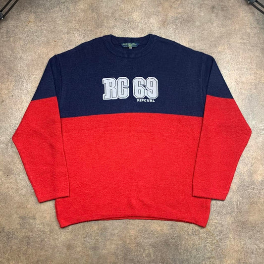 Rip Curl 00s red navy graphic knit sweatshirt