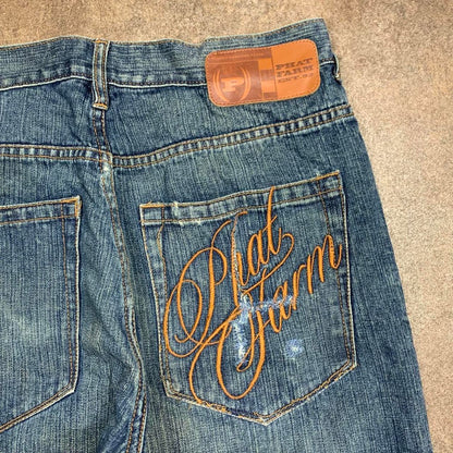 Phat Farm 00s baggy graphic blue jeans