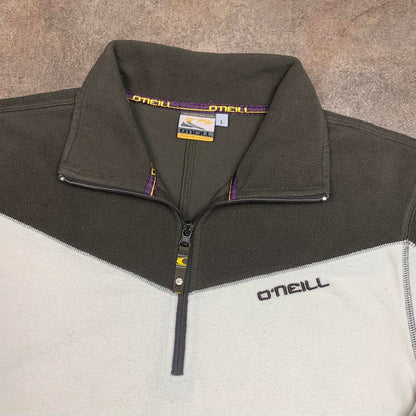 O'Neill 00s cream brown quarter zip fleece