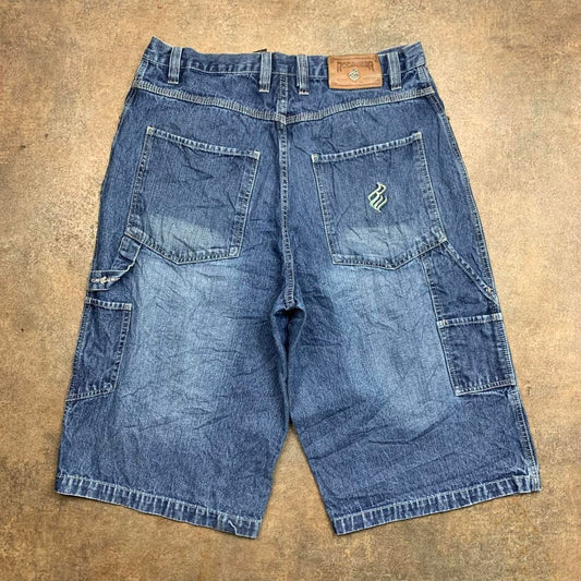 Rocawear 00s baggy navy blue carpenter graphic denim jorts