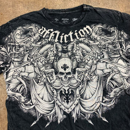 Affliction 00s graphic black white grunge tee