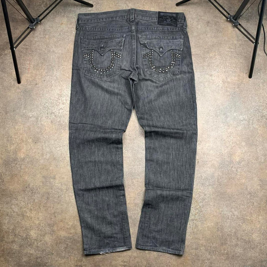 True Religion 00s black studded denim jeans