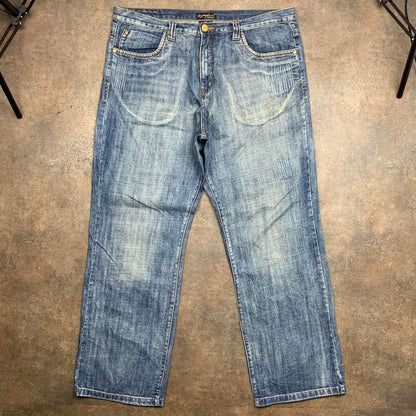 Miskeen 90s graphic baggy blue denim jeans