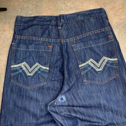Southpole 00s baggy navy embroidered denim jeans