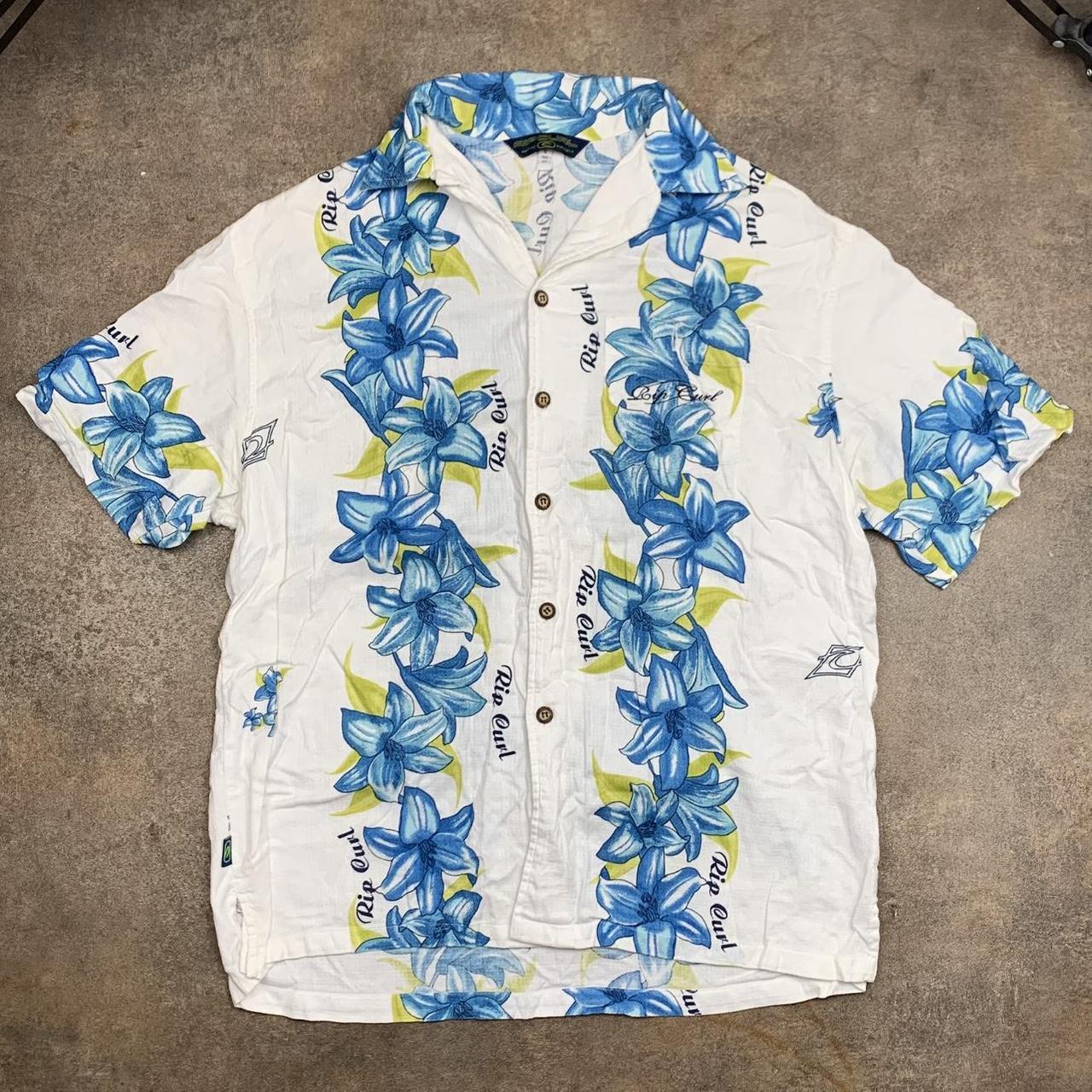 Rip Curl 00s white blue Hawaiian shirt
