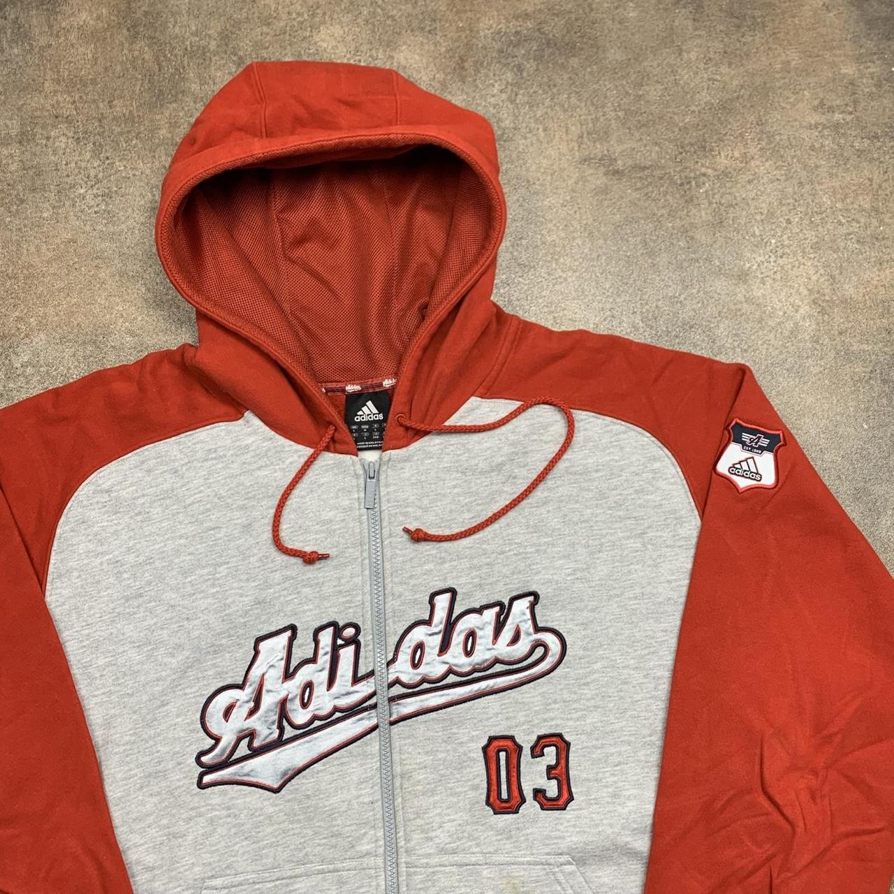adidas red grey graphic zip hoodie
