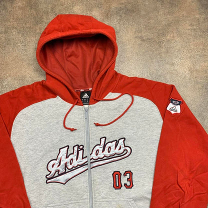 adidas red grey graphic zip hoodie