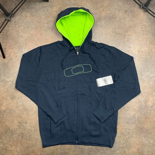 Oakley 00s navy green boxy graphic zip hoodie