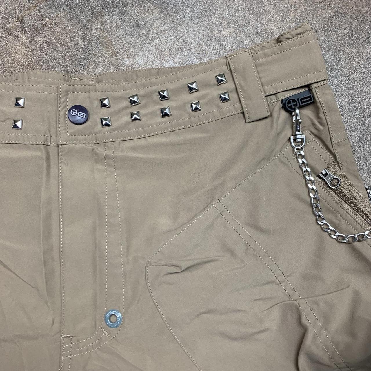 PLUSMINUS 00s beige graphic baggy studded cargo shorts