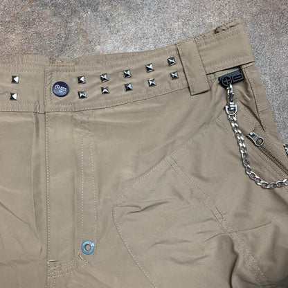 PLUSMINUS 00s beige graphic baggy studded cargo shorts