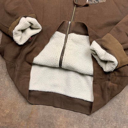 Quiksilver 00s brown fur lined boxy graphic hoodie