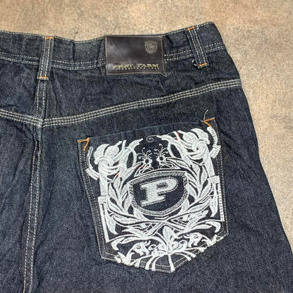 Phat Farm 90s baggy graphic navy denim jorts