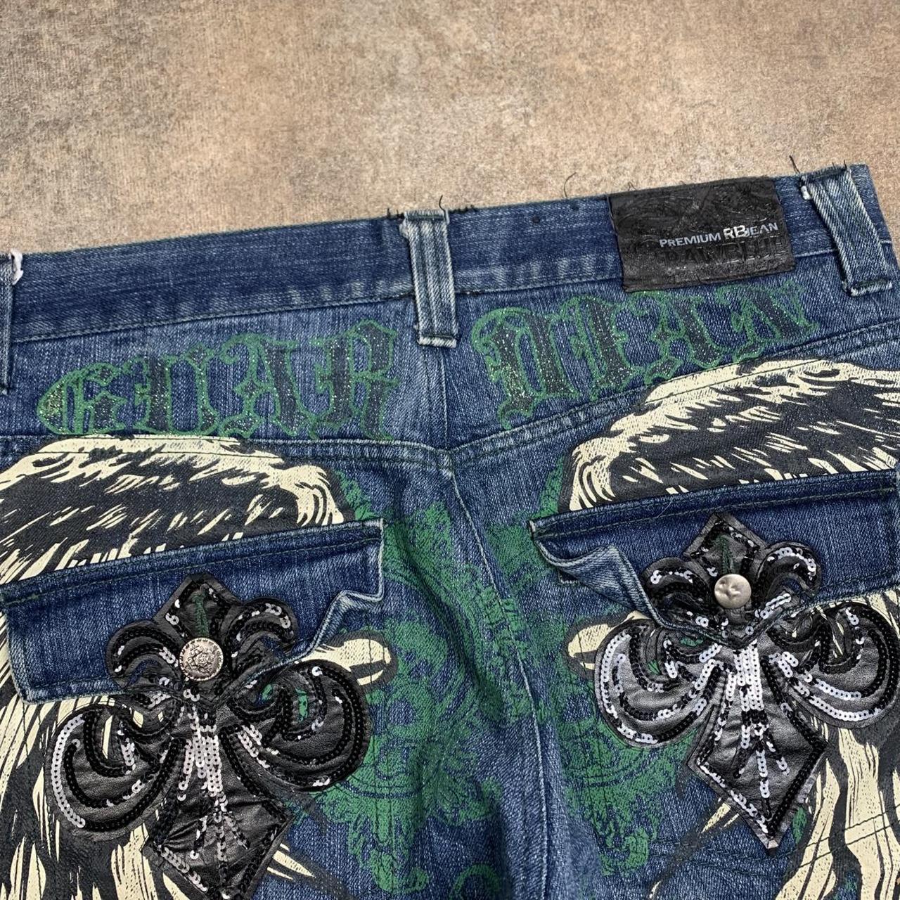 Raw Blue 00s baggy grunge graphic navy jeans