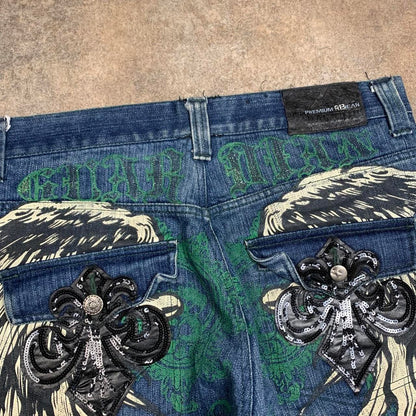 Raw Blue 00s baggy grunge graphic navy jeans