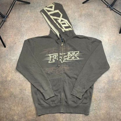 Fox Racing 00s graphic brown baggy zip hoodie