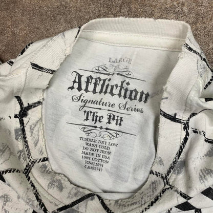Affliction 00s white black grunge graphic tee