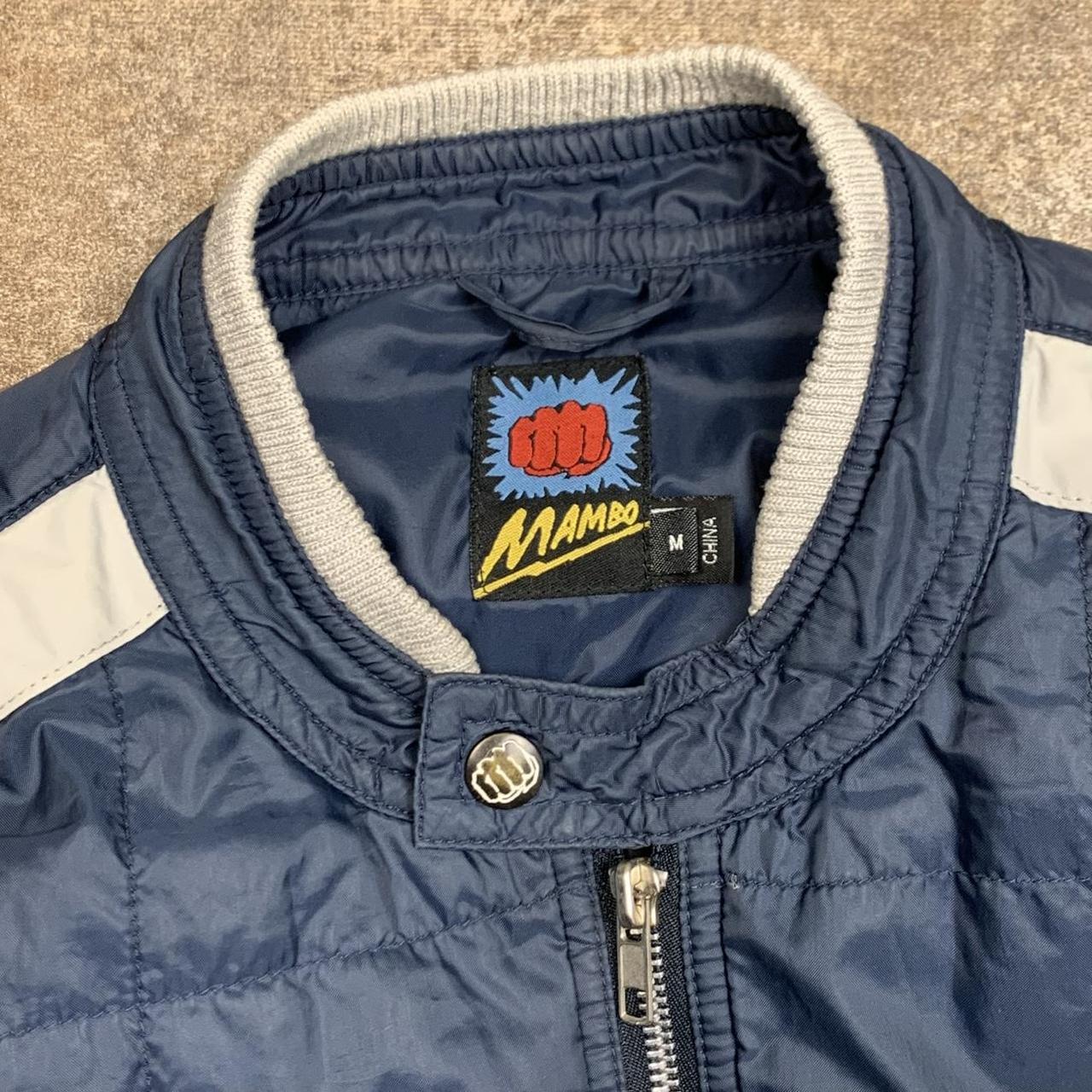 Mambo 00s navy white graphic bomber jacket