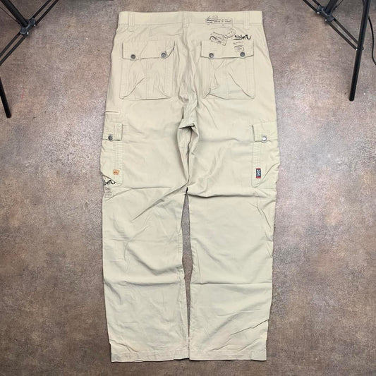 Quiksilver 00s cream baggy graphic cargo trousers