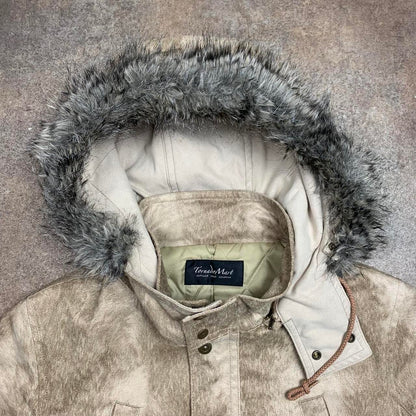 Tornado Mart 00s cream beige brushed fur hood long parka