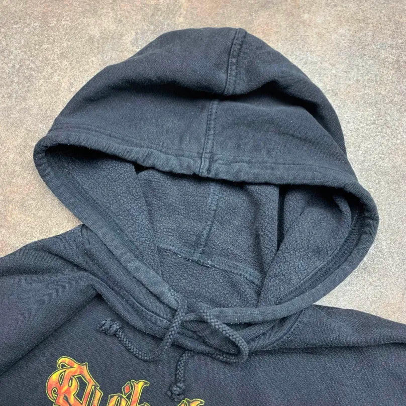 Quiksilver 90s flame graphic black boxy hoodie